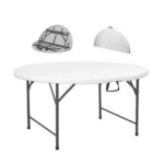 Table ronde plateau pliant Blanche vue de côté