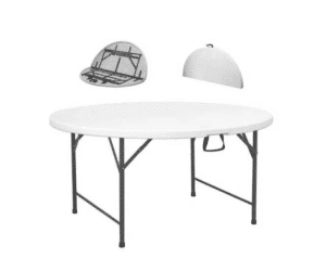 Table ronde plateau pliant Blanche vue de côté