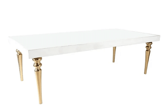 table rectangulaire or et blanc lcation mariage