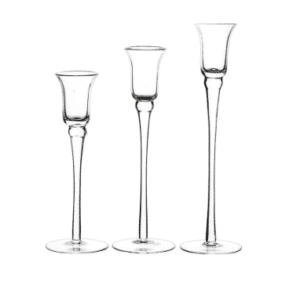 3 photophores sur pied pour bougies transparent vue de face