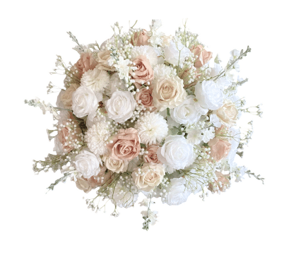 boule de fleurs aurore rose et blanc vue de face