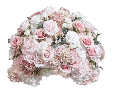 boule de fleurs rose et blanche vue de face