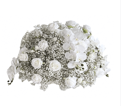 Boule de fleurs gypso orchidée blanc vue de face