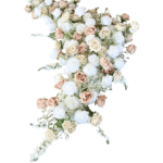 Composition florale d'angle Aurore rose et blanc vue de face