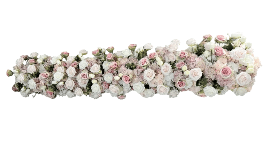 chemin de fleurs rose vue de face