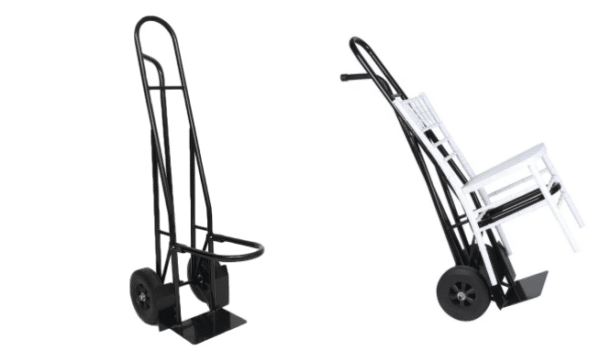 Chariot transport de chaise noir vue de face et de côté
