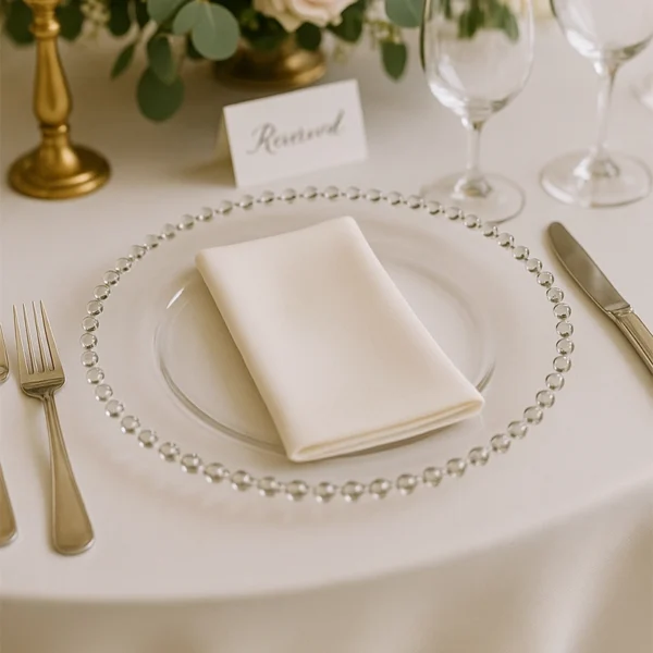 assiette perlee 33 cm sur une table préparée